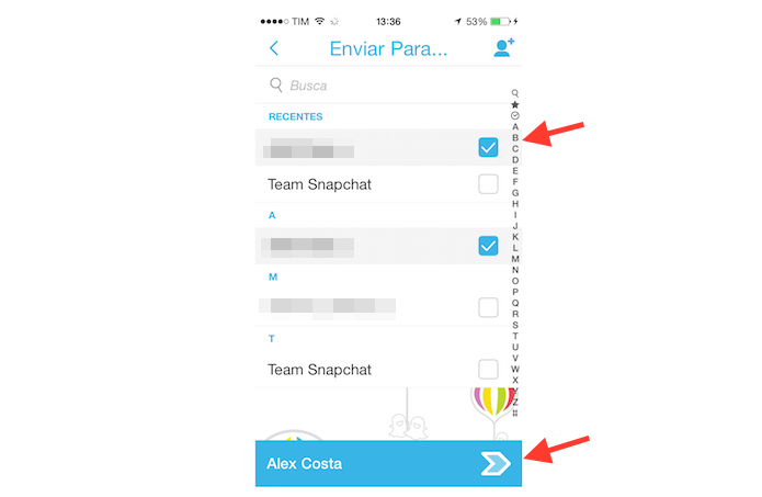 Enviando um snap da fun??o Discover para um contato do Snapchat (Foto: Reprodu??o/Marvin Costa)
