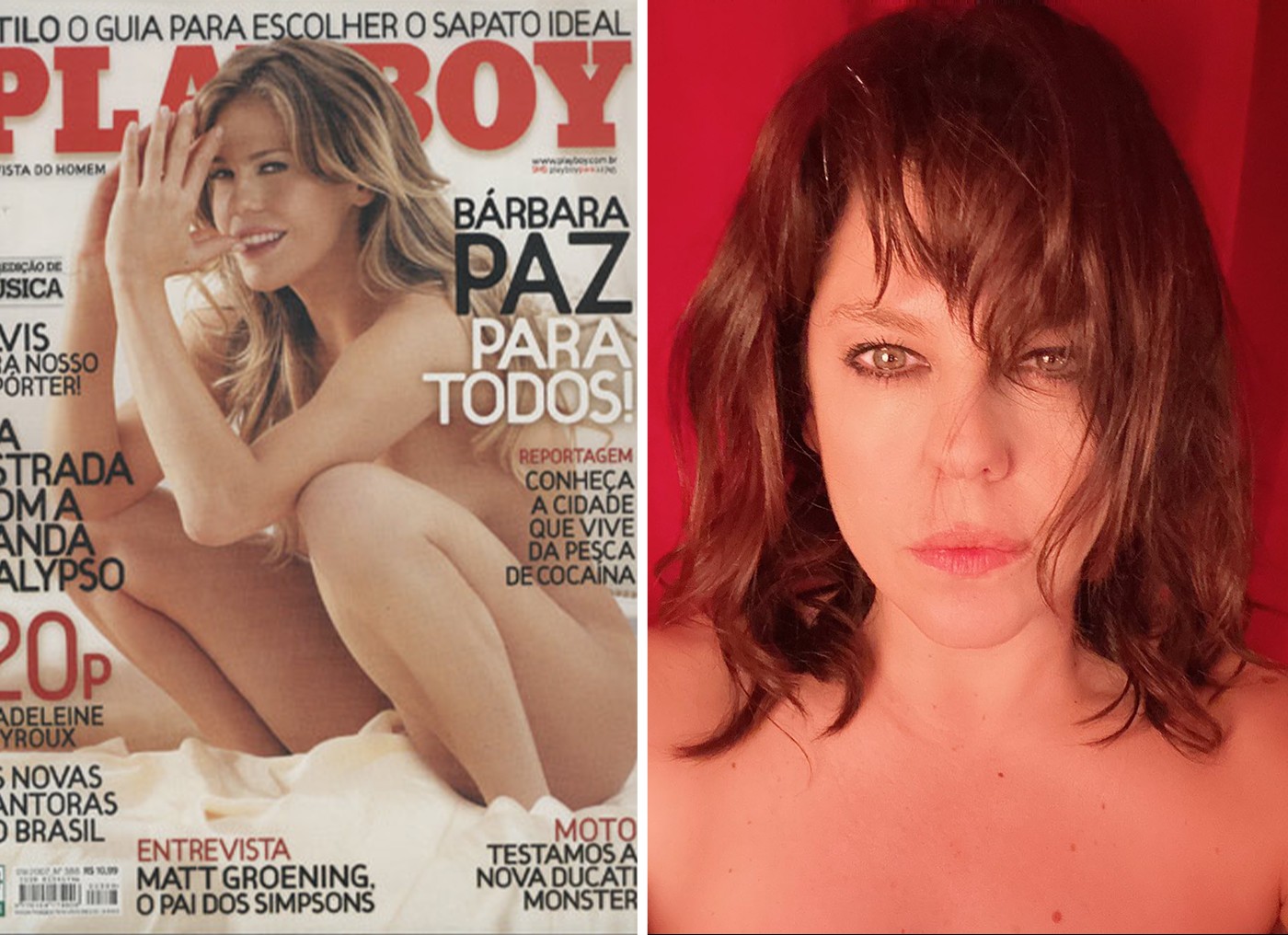 Bárbara Paz quando capa da 'Playboy', e atualmente — Foto: Divulgação/Playboy e Reprodução/Instagram