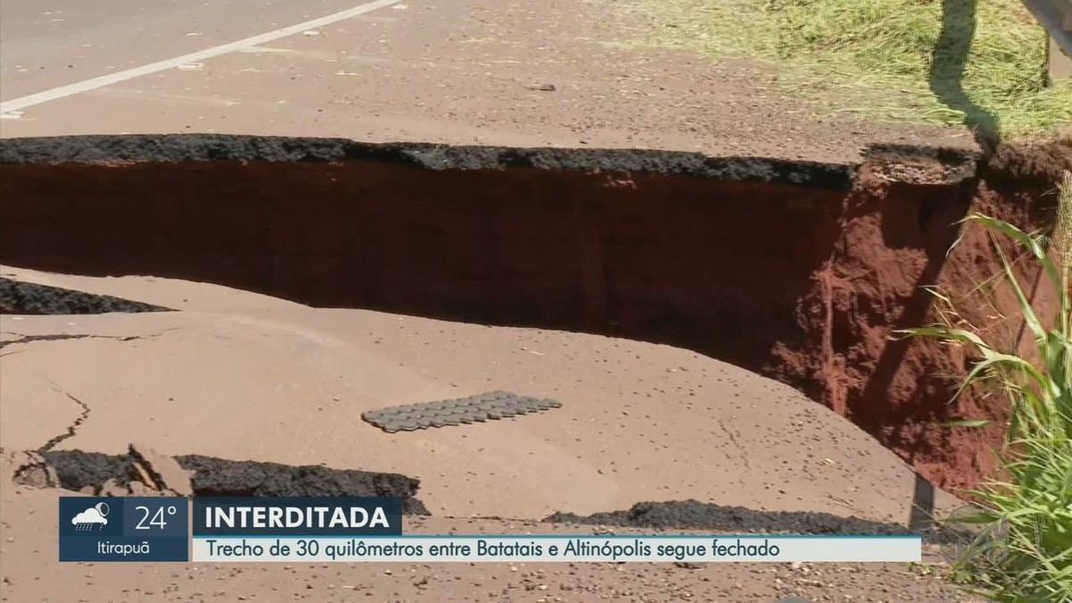 Le colmatage d’un pont après l’effondrement de l’asphalte sur l’autoroute entre Batatais et Altinópolis, SP, cause des désagréments aux conducteurs |  Ribeirao Preto et Franca