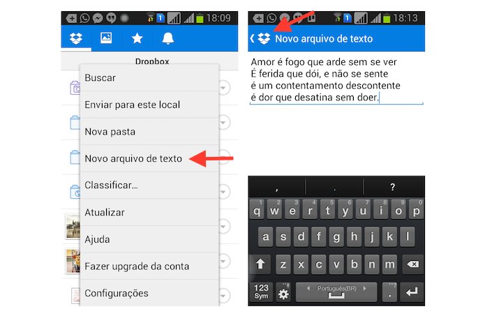 Criando um arquivo de texto no Dropbox para Android (Foto: Reprodu??o/Marvin Costa)