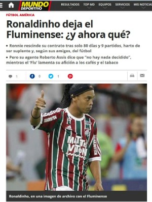 Capa site Mundo Deportivo Ronaldinho Gaúcho (Foto: Reprodução)