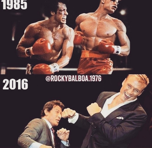 Uma foto compartilhada por Sylvester Stallone mostrando Ivan Drago e Rocky Balboa (Foto: Instagram)