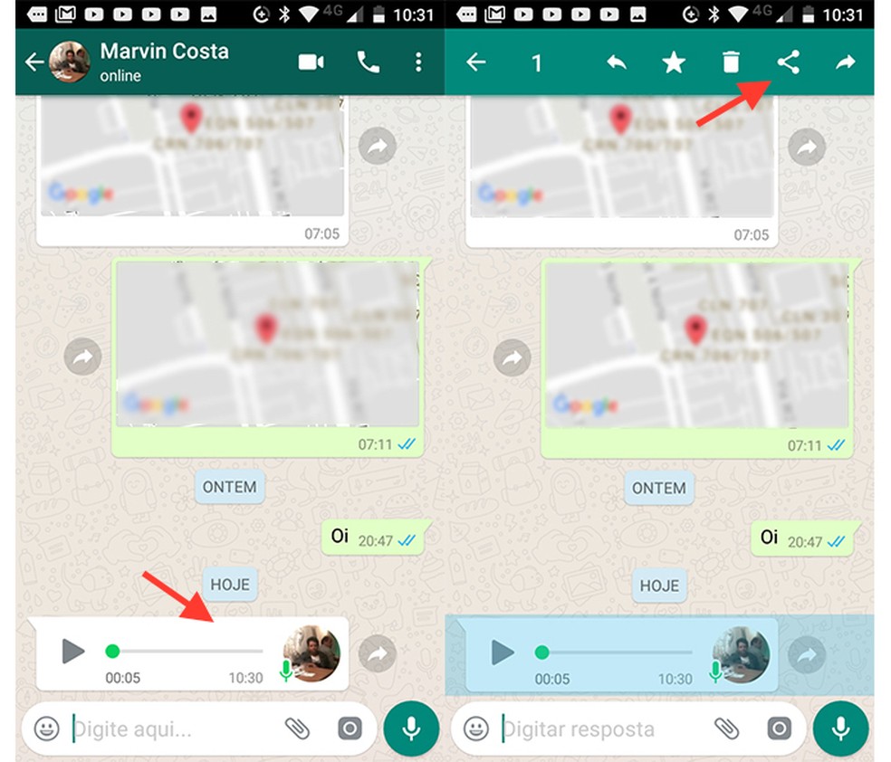 Share an audio with the Transcriber app to transcribe voice messages into WhatsApp (Photo: Reproduction / Marvin Costa)