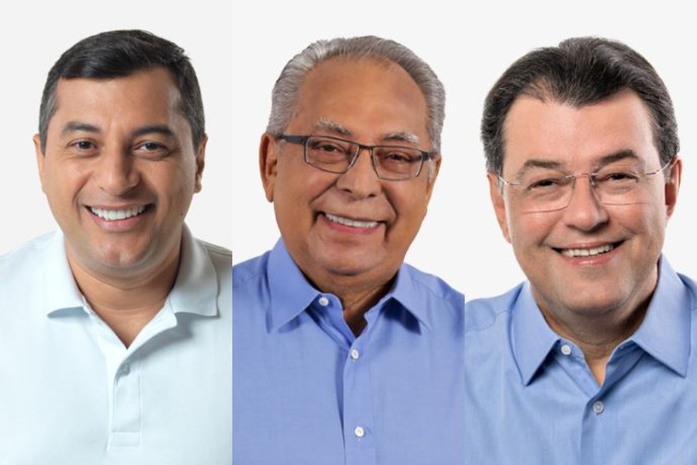 Wilson Lima (UB), Amazonino Mendes (Cidadania) e Eduardo Braga (MDB). — Foto: Divulgação