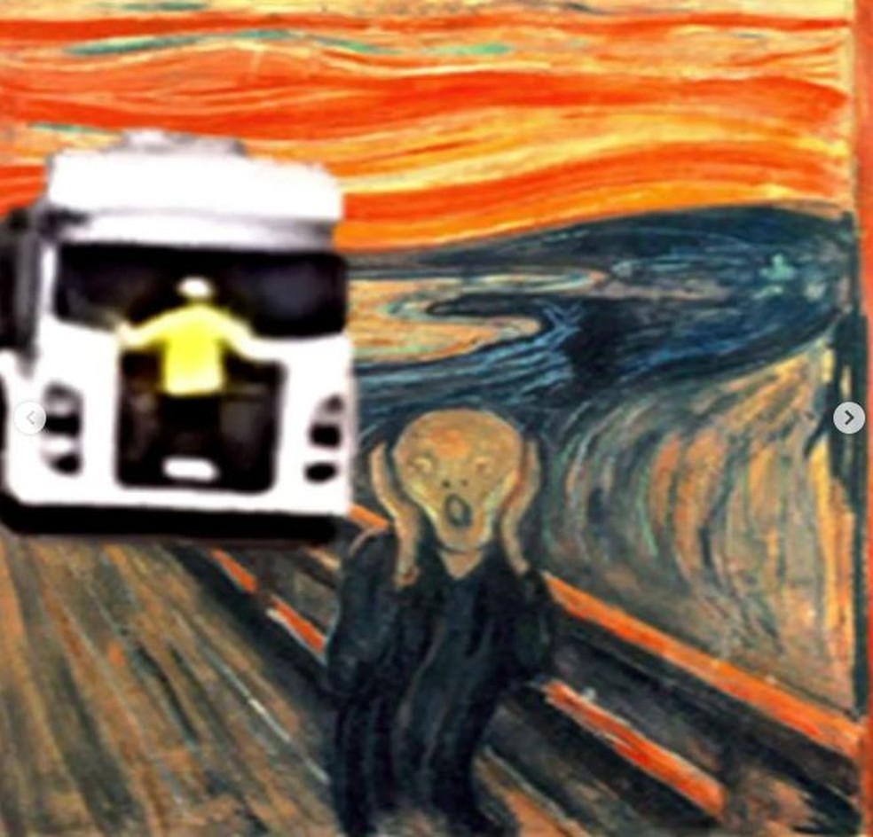 Caminhão aparece em tela 'O Grito' de Edvard Munch em meme — Foto: Reprodução