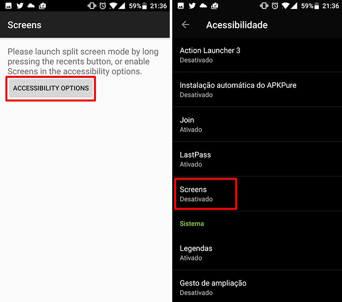 Screens precisa de permissão para abrir dois aplicativos no Android Nougat (Foto: Reprodução/Elson de Souza)