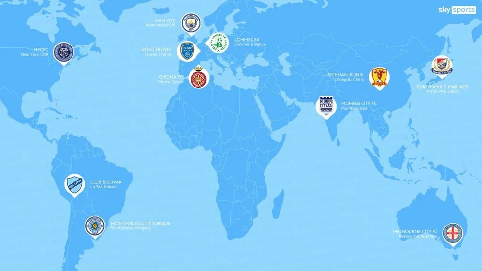 Clubes do City Football Group ao redor do mundo — Foto: Divulgação