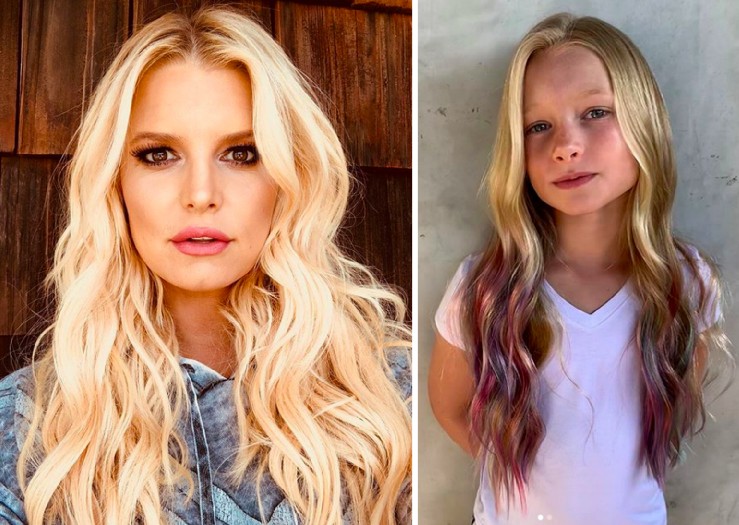 A cantora Jessica Simpson foi criticada após compartilhar foto da filha com o cabelo pintado de rosa (Foto: Instagram)
