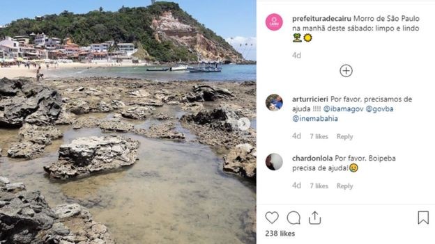 A Prefeitura de Cairu também afirmou nas redes sociais que o Morro de São Paulo está 'limpo' (Foto: Reprodução, via BBC News Brasil)
