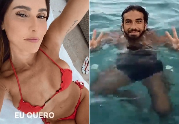 Deborah Secco comemora os 32 anos de Hugo Moura na piscina (Foto: Reprodução/Instagram)