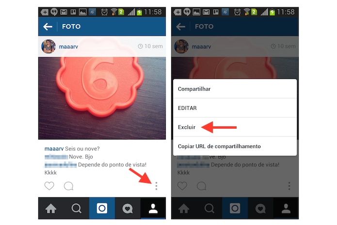 Iniciando a exclus?o de uma foto do Instagram atrav?s de um dispositivo Android (Foto: Reprodu??o/Marvin Costa)