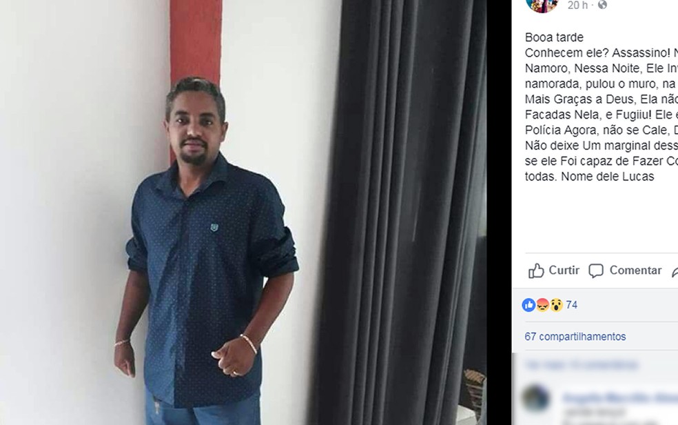 Vítima registrou BO contra o namorado, Lucas Silva Santos, que não foi encontrado pela polícia (Foto: Facebook/Reprodução)