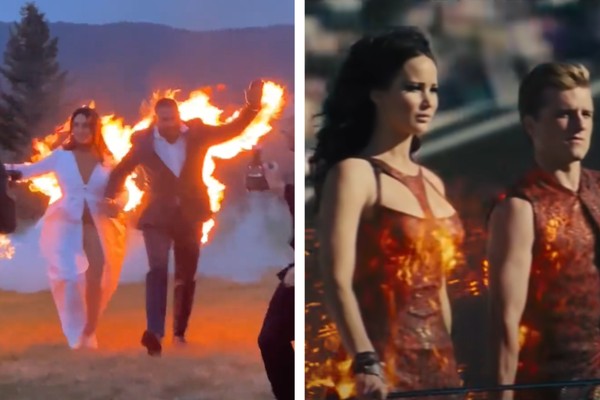 Noivos dublês ateiam fogo em si mesmos durante casamento sinistro comparado a ‘Jogos Vorazes’  (Foto: Reprodução/TikTok)