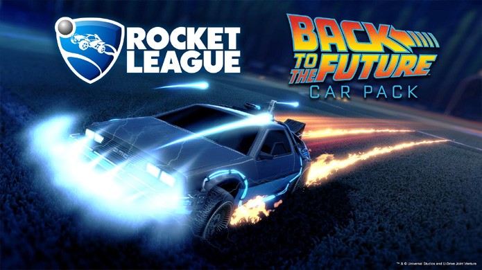 DeLorean do filme De Volta para o Futuro foi o primeiro carro especial adicionado a Rocket League (Foto: Reprodução/YouTube)