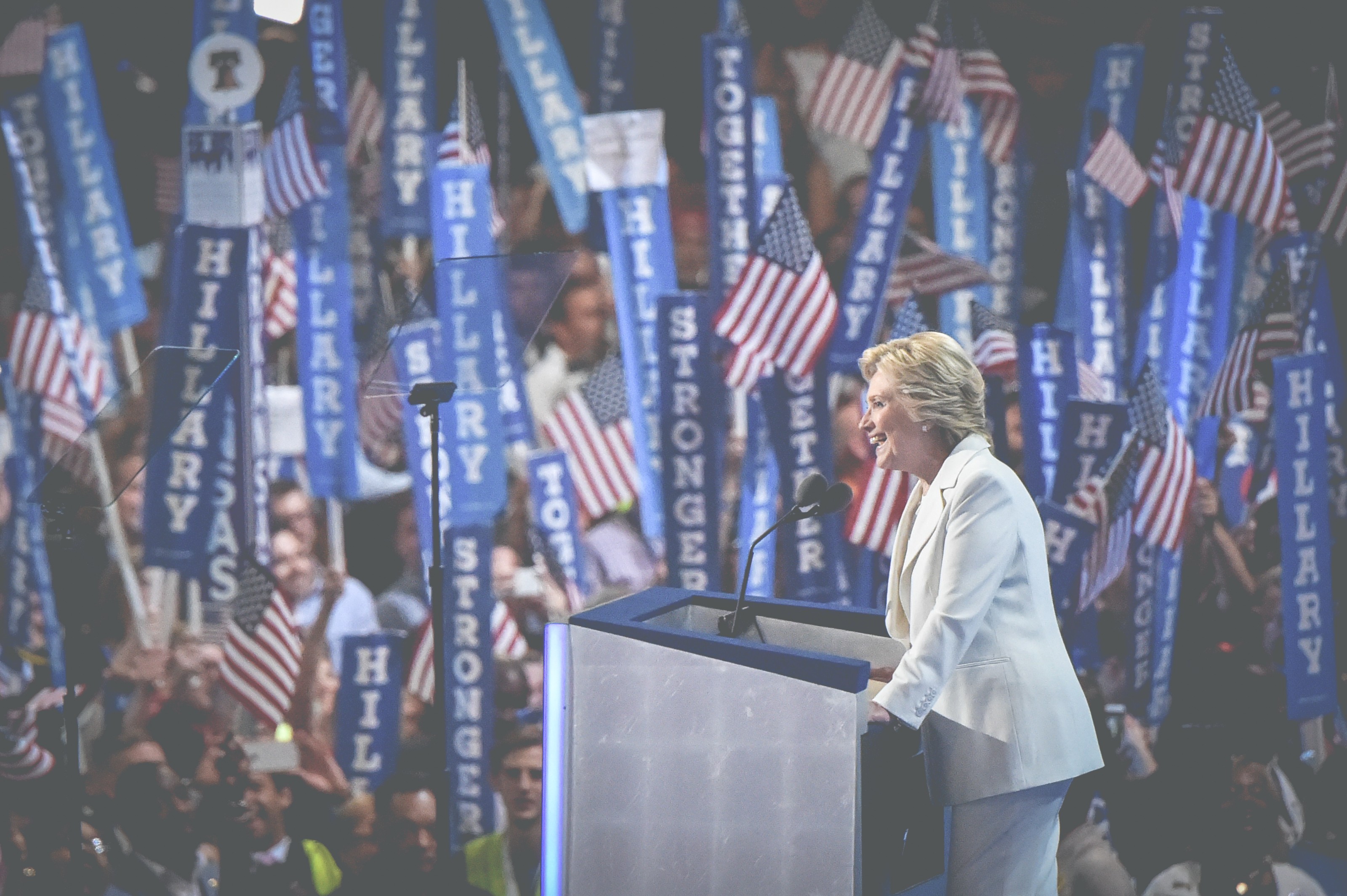Hillary Clinton quando ganhou a nominação à candidatura à presidência pelo Partido Democrata em 2016 (Foto: Getty)