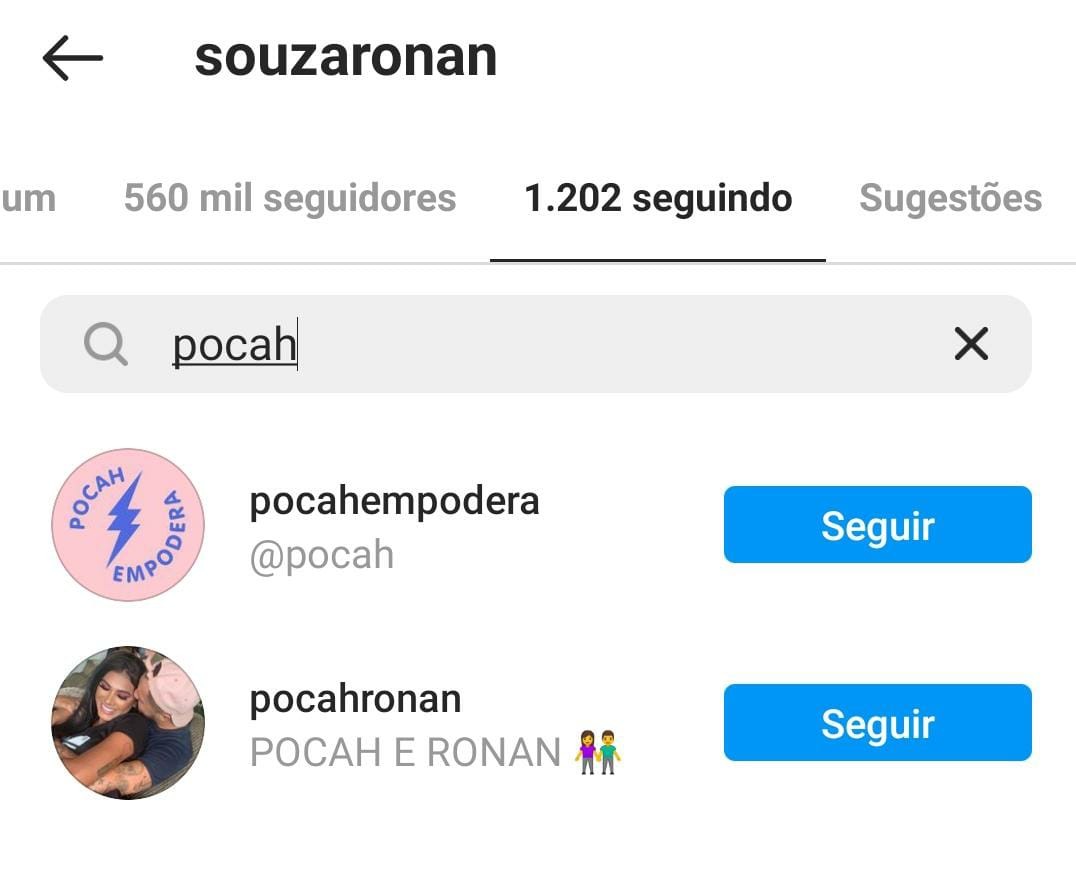 Pocah e Ronan Souza param de se seguir no Instagram (Foto: Reprodução/Instagram)