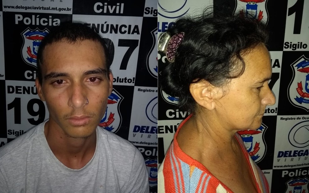 Filho e a mÃ£e foram presos no domingo (2) durante velÃ³rio da vÃ­tima em MarcelÃ¢ndia â Foto: PolÃ­cia Civil de Mato Grosso/Assessoria