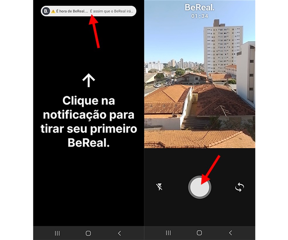 Ação para fazer a captura de uma foto no app BeReal — Foto: Reprodução/Marcela Franco