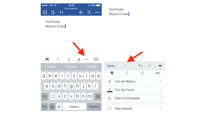 Acessando as opções para um arquivo do Microsoft Word para iPhone (Foto: Reprodução/Marvin Costa)