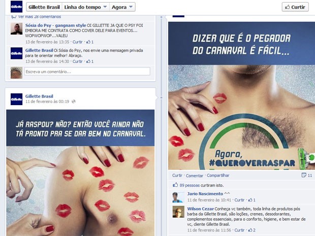 Campanha 'Quero ver raspar' foi promovida durante o carnaval na fanpage da Gillette no Facebook (Foto: Reprodução)