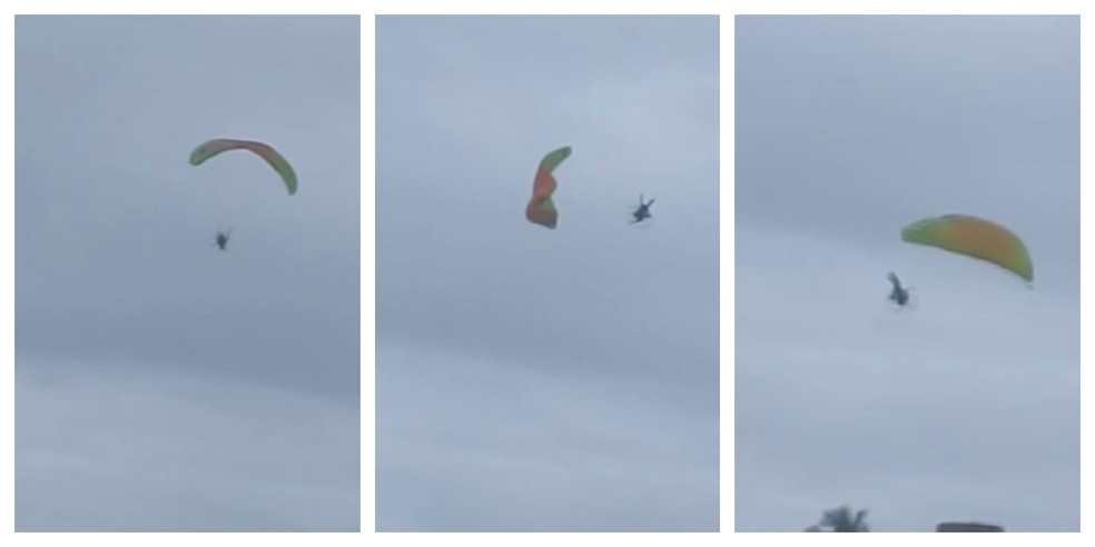 Piloto sobrevoava local quando caiu em praia de Itanhaém, SP — Foto: Reprodução/Top Litoral