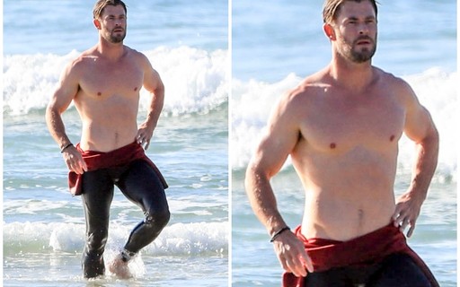Chris Hemsworth exibe corpo musculoso em dia de praia na Austrália