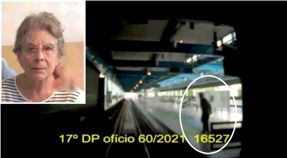 Pepita Marsal Geraldes (no destaque e no círculo) foi encontrada morta dentro do túnel da estação Santos-Imigrantes do Metrô de SP — Foto: Reprodução/Arquivo pessoal e Polícia Técnico-Científica
