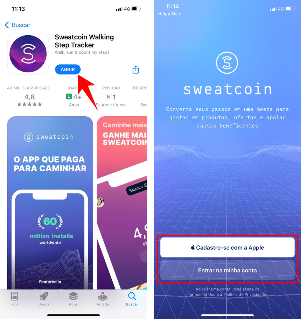 Veja como abrir Sweatcoin no iPhone — Foto: Reprodução/Rodrigo Fernandes