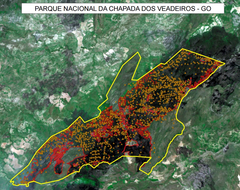 Focos de incêndio na Chapada dos Veadeiros entre os dias 17 e 24 de outubro (Foto: Divulgação/Inpe)