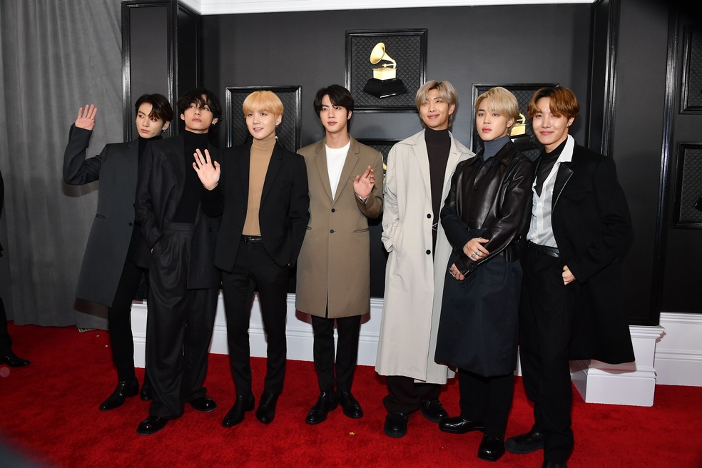 BTS chega ao Grammy 2020 — Foto: AMY SUSSMAN / GETTY IMAGES NORTH AMERICA / AFP