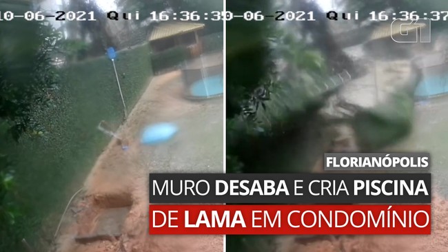 Vídeo flagra muro caindo durante a chuva em Florianópolis