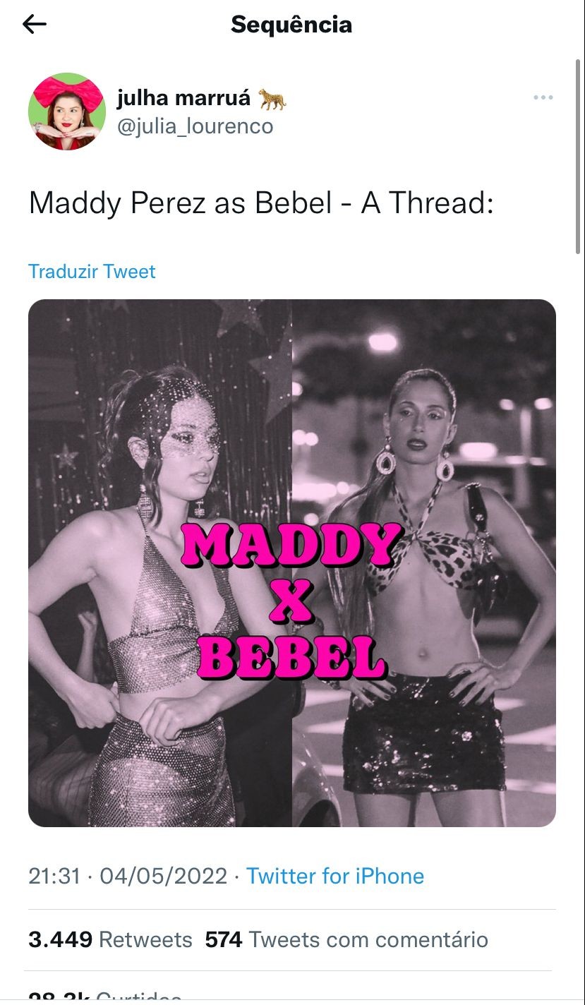 Maddy e Bebel tomam conta do Twitter em thread de comparação (Foto: Reprodução/Twitter)