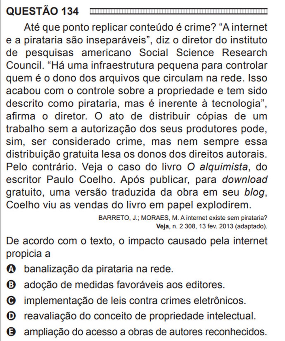 Enem - questão 134 - prova cinza 2016 (Foto: Reprodução)