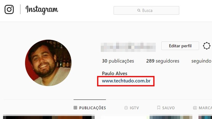 Acesse o link no perfil do Instagram na web (Foto: Reprodução/Paulo Alves) Acesse o link no perfil do Instagram na web (Foto: Reprodução/Paulo Alves)