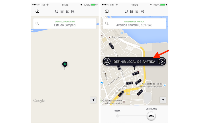Movendo o alfinete de localização do Uber para outro ponto da cidade (Foto: Reprodução/Marvin Costa)