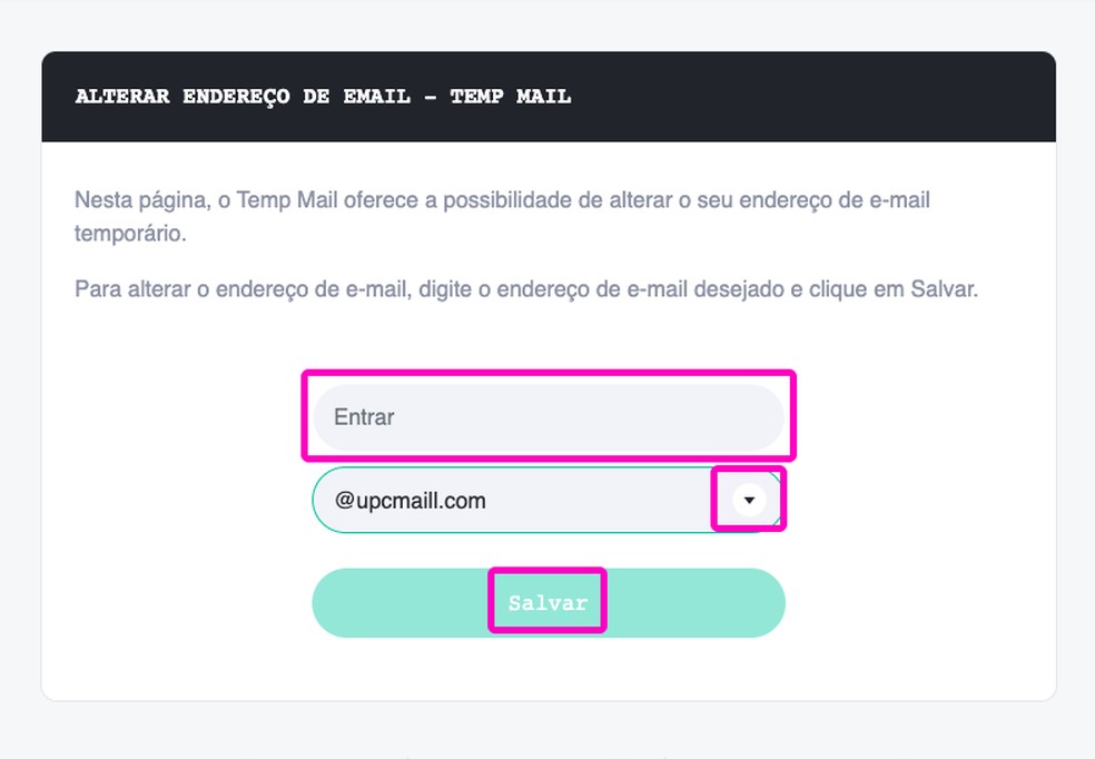 Personalize seu e-mail temporário como desejar — Foto: Reprodução/TechTudo