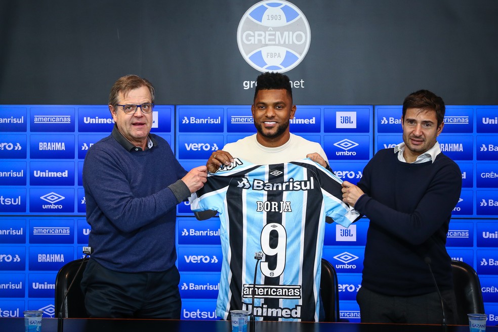 A apresentação de Borja no Grêmio — Foto: Lucas Uebel/Grêmio