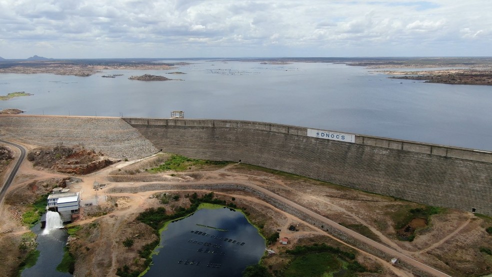 Açude Castanhão, o maior do Ceará, está com 17,72% de volume hídrico. — Foto: Secretaria de Recursos Hídricos/ Divulgação