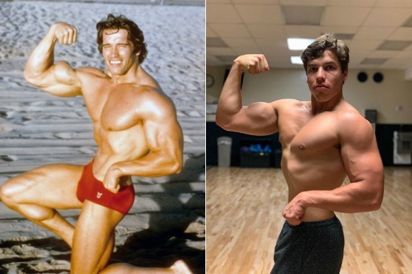 Joseph Baena imita pose do pai, Arnold Schwarzenegger (Foto: Reprodução/Instagram)