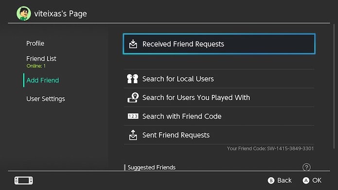 Nintendo Switch: adicione os amigos pela aba Add Friend do perfil (Foto: Reprodução/Victor Teixeira)