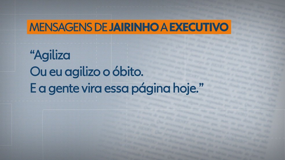 Mensagem do Dr. Jairinho a executivo da área de Saúde — Foto: Reprodução/TV Globo