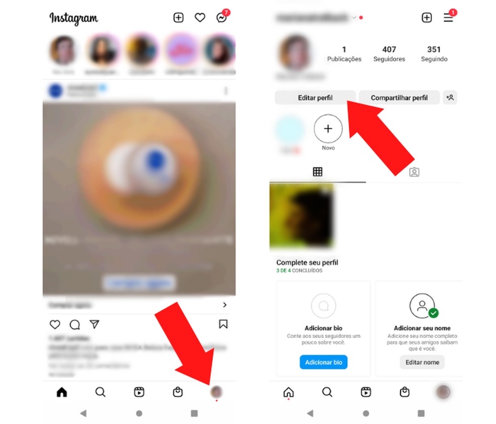 Primeiros passos para alterar a foto de perfil do Instagram  — Foto: Reprodução/Mariana Tralback