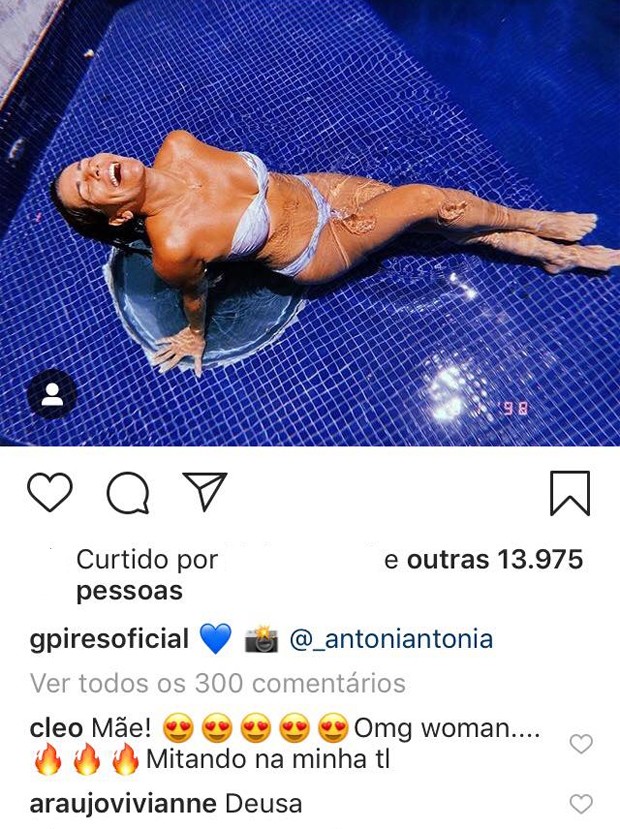Comentários de Cleo e Viviane Araújo na foto de Gloria Pires (Foto: Reprodução/Instagram)
