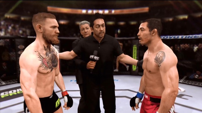 McGregor vs Aldo na simulação do game EA Sports UFC (Foto: André Luiz / Reprodução)