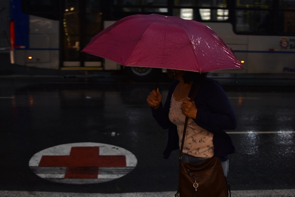 Tempo vira e morador da cidade de SP enfrenta chuva e frio nesta sexta  — Foto: Roberto Casimiro/Fotoarena/Estadão Conteúdo