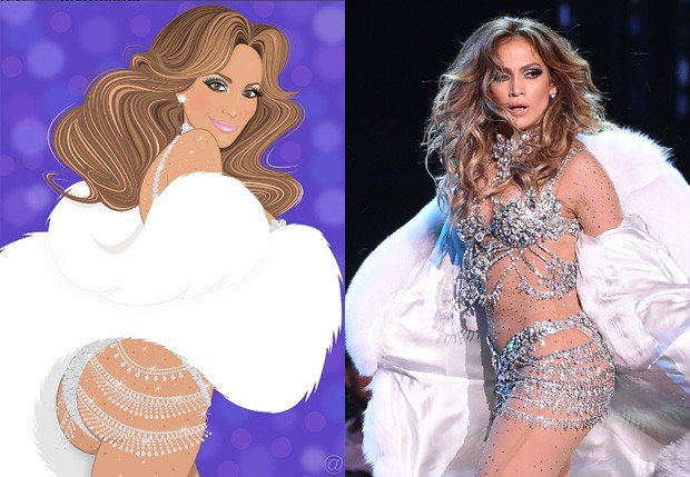 Jennifer Lopez ganha desenho de artista (Foto: Reprodução e Ethan Miller/Getty Images)