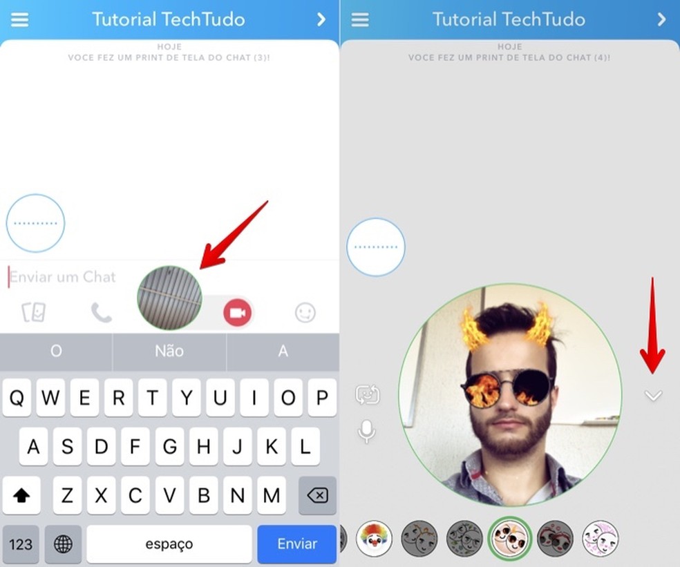 Use as lentes do Snapchat (Foto: Reprodução/Helito Bijora)