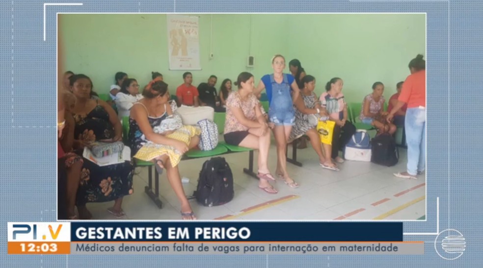 Gestantes lotam recepção da maternidade por falta de espaço no leito. — Foto: Reprodução/Piauí TV 1