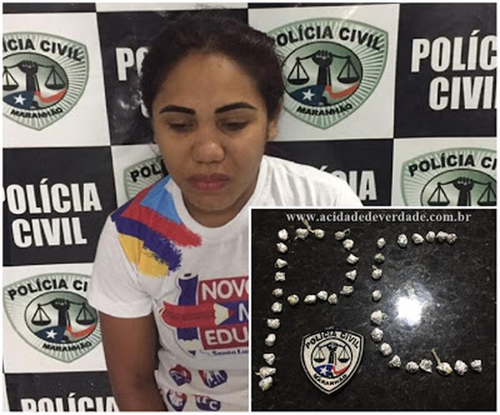 Lucimara Sousa de Pinho Oliveira foi presa por suspeita de venda de drogas em escola em Santa Luzia do ParuÃ¡  â€” Foto: DivulgaÃ§Ã£o/PolÃ­cia Civil