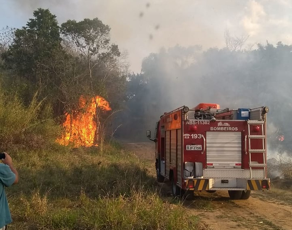 Fogo em área do Inpe de Cachoeira Paulista — Foto: Divulgação/Corpo de Bombeiros